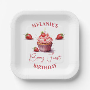 Plato De Papel Personalizado Rosa Berry Primer Partido de Cumplea