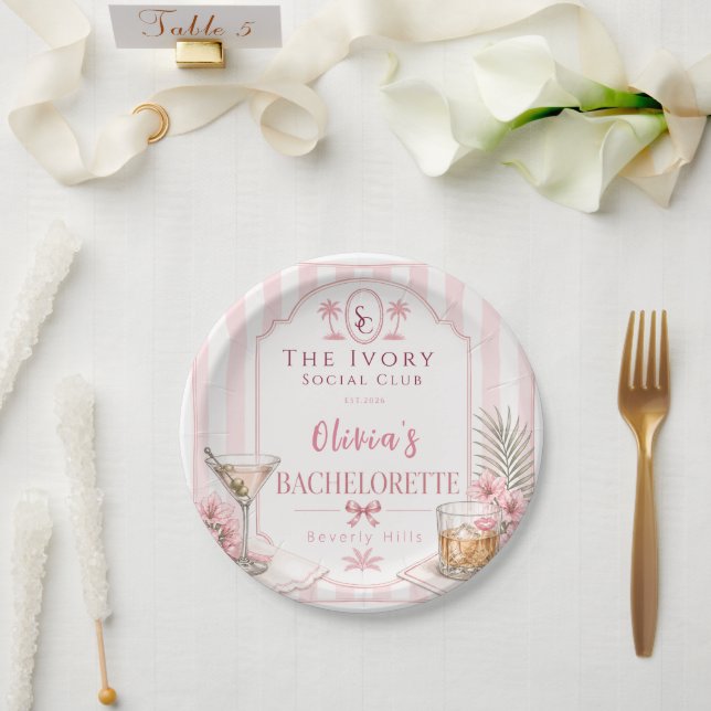 Plato De Papel personalizado Rosa Lujo Fiesta de Despedida de Sol (Boda)