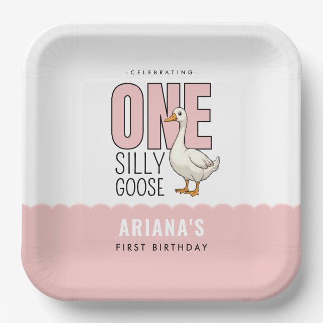 Plato De Papel Personalizado rosa moderno primer cumpleaños de un (Anverso)