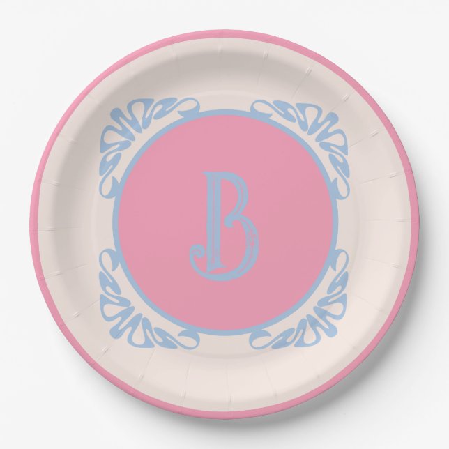 Plato De Papel Personalizado rosa y azul  (Anverso)
