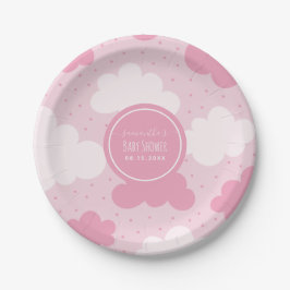 Plato De Papel Personalizado rosa y blanco nubes Chica Baby Showe