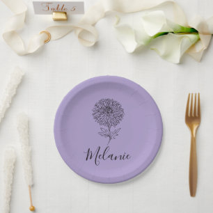 Plato De Papel Personalizado Setiembre Aster Nace Regalo de flore
