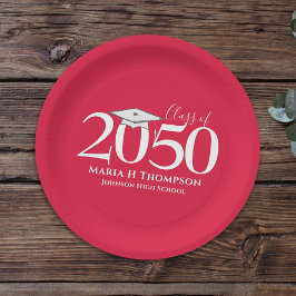 Plato De Papel Personalizado simple del Partido de Graduación Roj