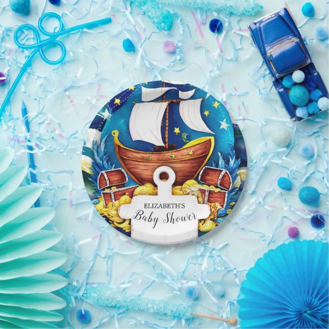 Plato De Papel Personalizado simple Pirate Baby Shower (Fiesta)