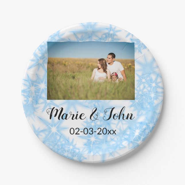 Plato De Papel personalizado simple purpurina brillante azul colo (Anverso)