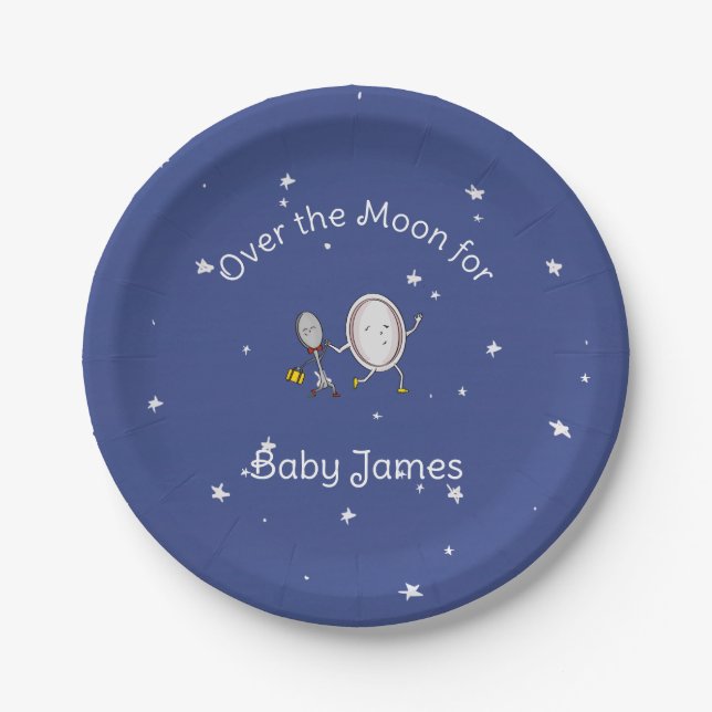 Plato De Papel Personalizado Sobre La Luna Hey Diddle Baby Shower (Anverso)