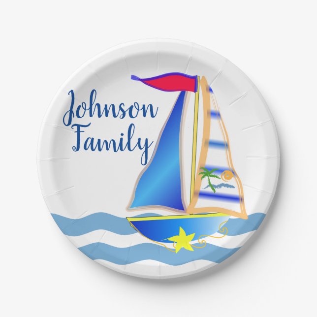 Plato De Papel Personalizado Sunny Sailing Day (Anverso)