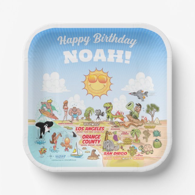 Plato De Papel Personalizado Sunny SoCal (Anverso)