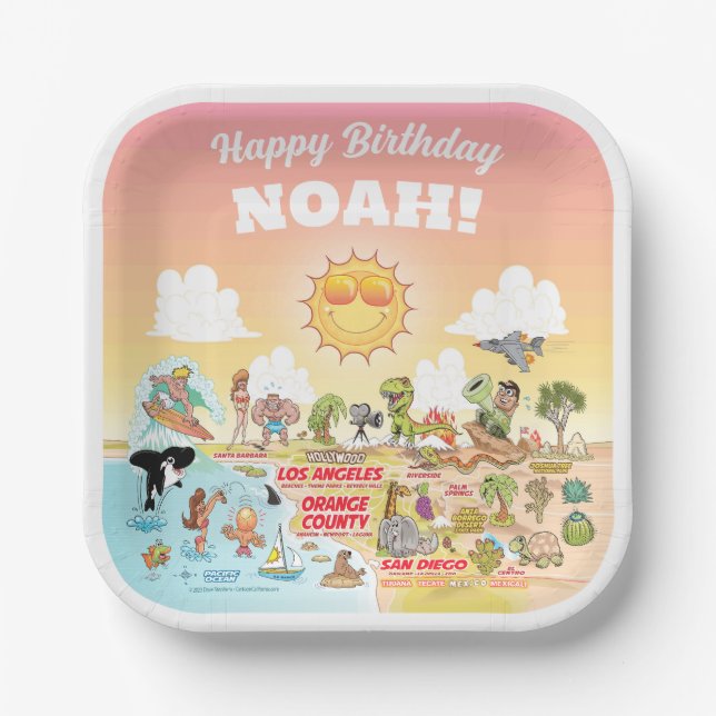 Plato De Papel Personalizado Sunny SoCal (Anverso)