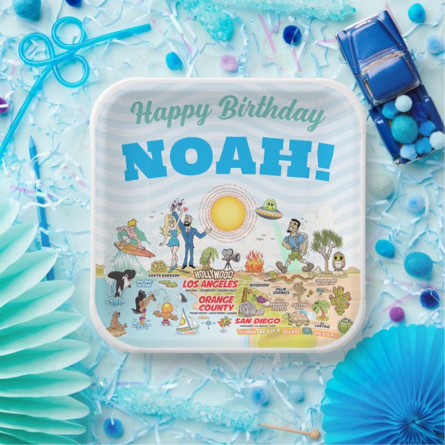 Plato De Papel Personalizado Sunny SoCal (Fiesta)