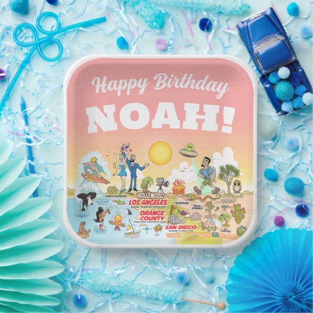 Plato De Papel Personalizado Sunny SoCal (Fiesta)