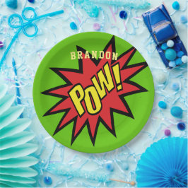 Plato De Papel Personalizado Super Hero Pow personalizado