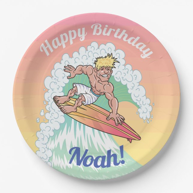 Plato De Papel Personalizado Surfer Dude (Anverso)