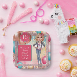 Plato De Papel Personalizado Sweet 16 Caricatura en denims