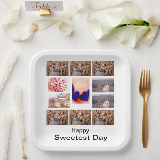 Plato De Papel Personalizado Sweetest Day 11 Collage de fotos (Boda)
