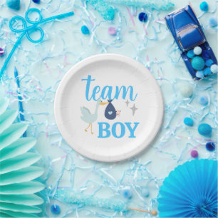 Plato De Papel Personalizado Team Boy Género Revelar Fiesta Azul