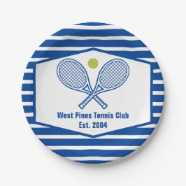 Plato De Papel Personalizado Tennis Country Club Blue Striping