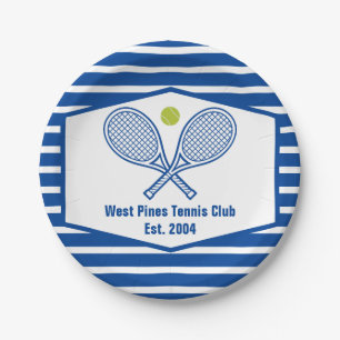 Plato De Papel Personalizado Tennis Country Club Blue Striping