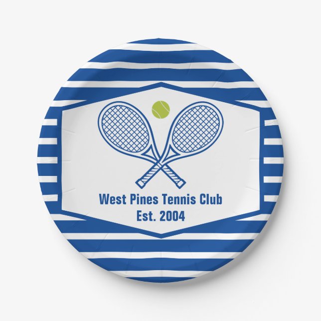 Plato De Papel Personalizado Tennis Country Club Blue Striping (Anverso)