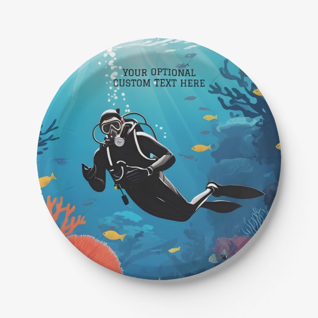 Plato De Papel Personalizado Texto Scuba Diver (Anverso)