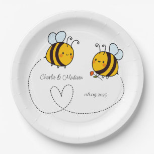 Plato De Papel Personalizado Textos Feliz Abejas de Amor