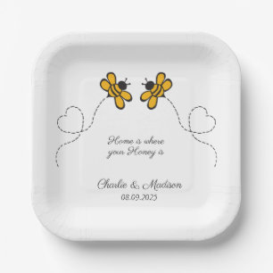 Plato De Papel Personalizado Textos Feliz Abejas de Amor