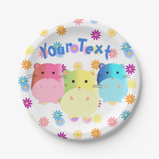 Plato De Papel Personalizado Triple Cute Kawaii Hamsters (Anverso)