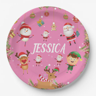 Plato De Papel Personalizado Tu Nombre, Merry Christmas Paper Pla