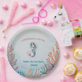 Plato De Papel Personalizado Una pequeña sirena está de camino ba