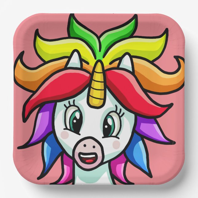 Plato De Papel Personalizado Unicorn (Anverso)