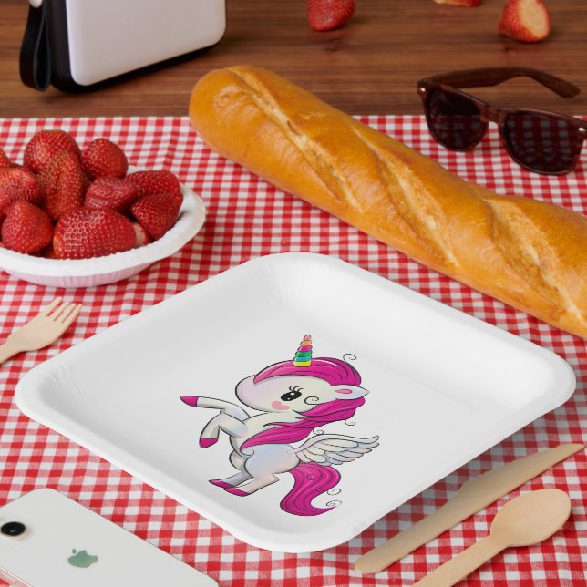 Plato De Papel Personalizado Unicorn (Picnic)