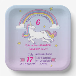 Plato De Papel Personalizado Unicornio Birthday Square Plate - Fi
