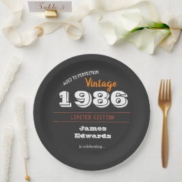 Plato De Papel Personalizado Vintage 1986 40th Birthday Retro