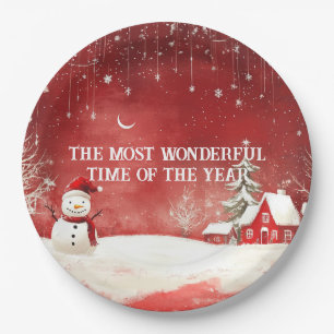 Plato De Papel Personalizado Winter Wonderland Navidades Snowman
