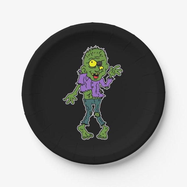 Plato De Papel Personalizado Zombie Halloween Party (Anverso)