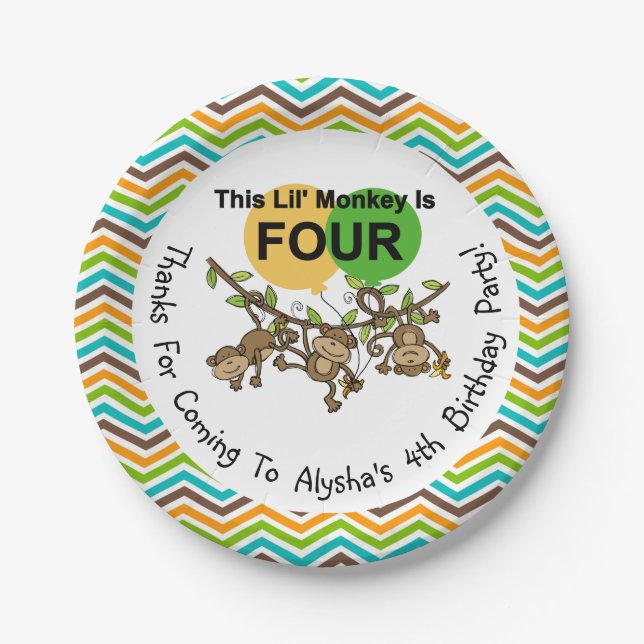 Plato De Papel PersonalizadoPequeños monos 4Placas de papel de cu (Anverso)