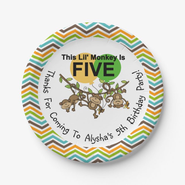 Plato De Papel PersonalizadoPequeños monos 5Placas de papel de cu (Anverso)