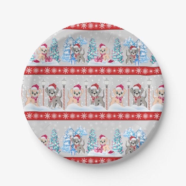 Plato De Papel Personalizados de Cachorros Cuitos Navidades de Ni (Anverso)