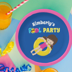 Plato De Papel Personalizados Fiestas de piscina cuta Chicas Cump
