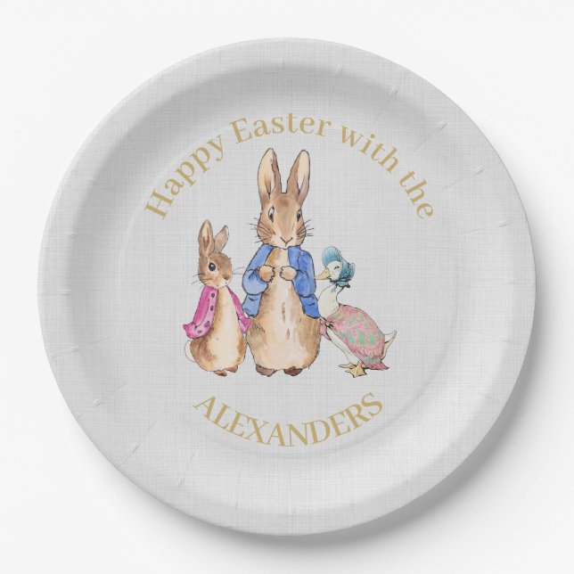 Plato De Papel Personalizar a Peter el conejo Feliz Pascua (Anverso)