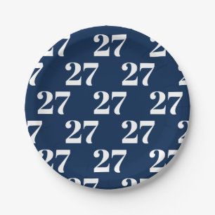 Plato De Papel Personalizar con inicial, letra blanca azul marino