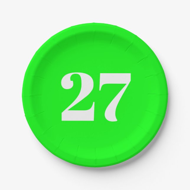 Plato De Papel Personalizar con letra blanca inicial Número neón  (Anverso)