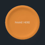 Plato De Papel Personalizar con nombre, naranja minimalista de te<br><div class="desc">Personalizar con nombre,  texto naranja minimalista personalizar de placas de papel blanco,  nombre personalizado,  texto</div>