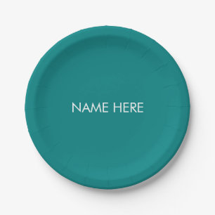 Plato De Papel Personalizar con nombre, texto blanco verde azulad