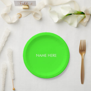 Plato De Papel Personalizar con nombre, texto minimalista neón ve