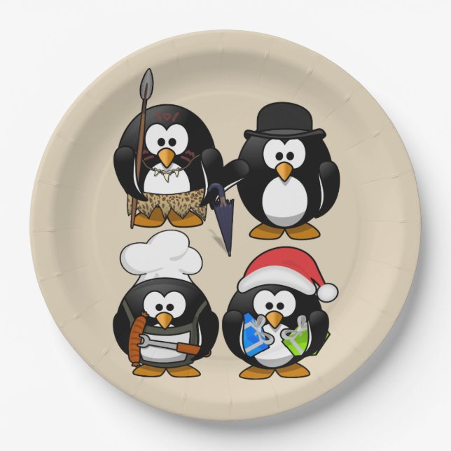 Plato De Papel Personalizar Cute Penguins Fiesta (Anverso)