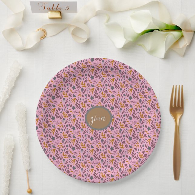 Plato De Papel Personalizar de patrón botánico (Boda)