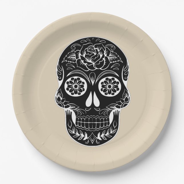 Plato De Papel Personalizar Día del Fiesta del cráneo muerto (Anverso)