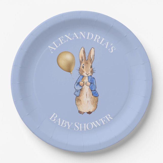 Plato De Papel Personalizar el Baby Shower de Peter the rabbit (Anverso)