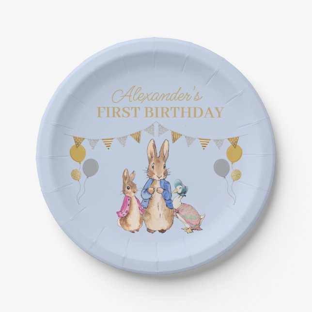 Plato De Papel Personalizar el primer cumpleaños de Peter rabbit (Anverso)
